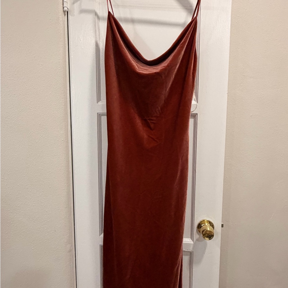 Jenny Yoo BHLDN Cowl Slip Midi Dress in Rust - Picture 3 of 7